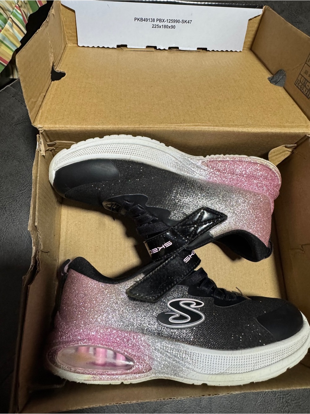 Skechers Kids Black, Pink & White Glitter Gradient Sneakers
